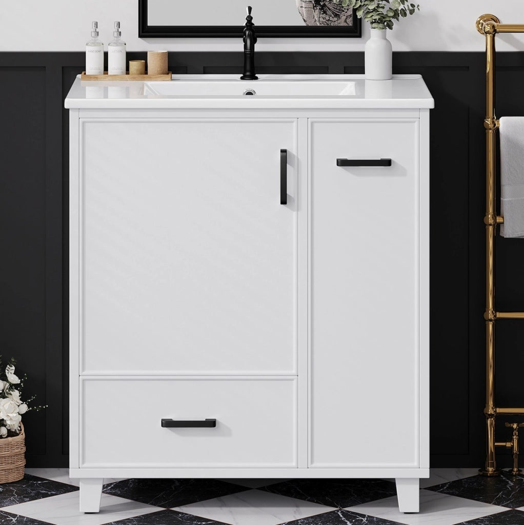 Mobile bagno con lavabo 76;5x47x82 cm bianco in MDF; 2 cassetti