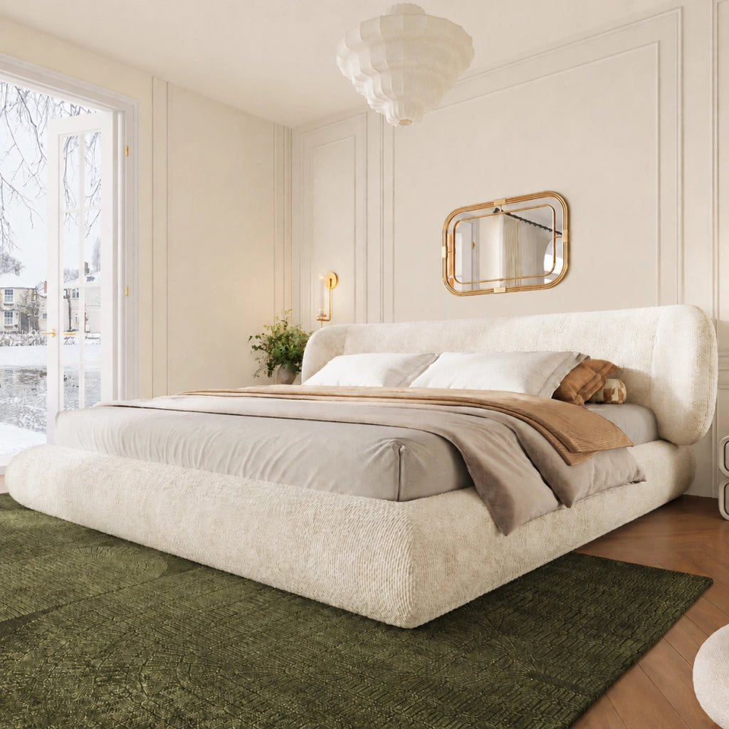 letto imbottito chenille beige 205 x 233 cm