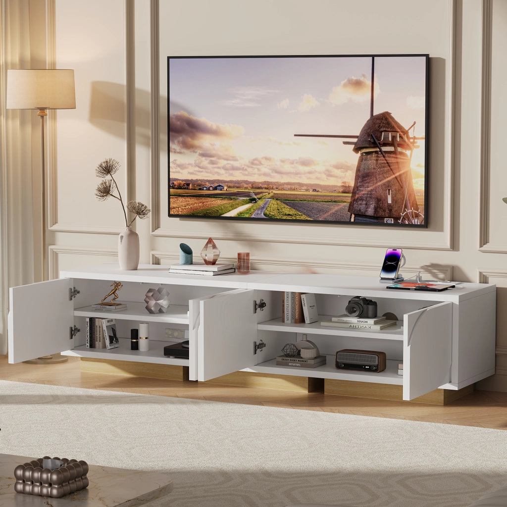Mobile TV Moderno 175x40x42 cm;Mobile Basso per Soggiorno;Porta di ricarica;Ripiani Regolabili;Supporta TV fino a 80";Bianco