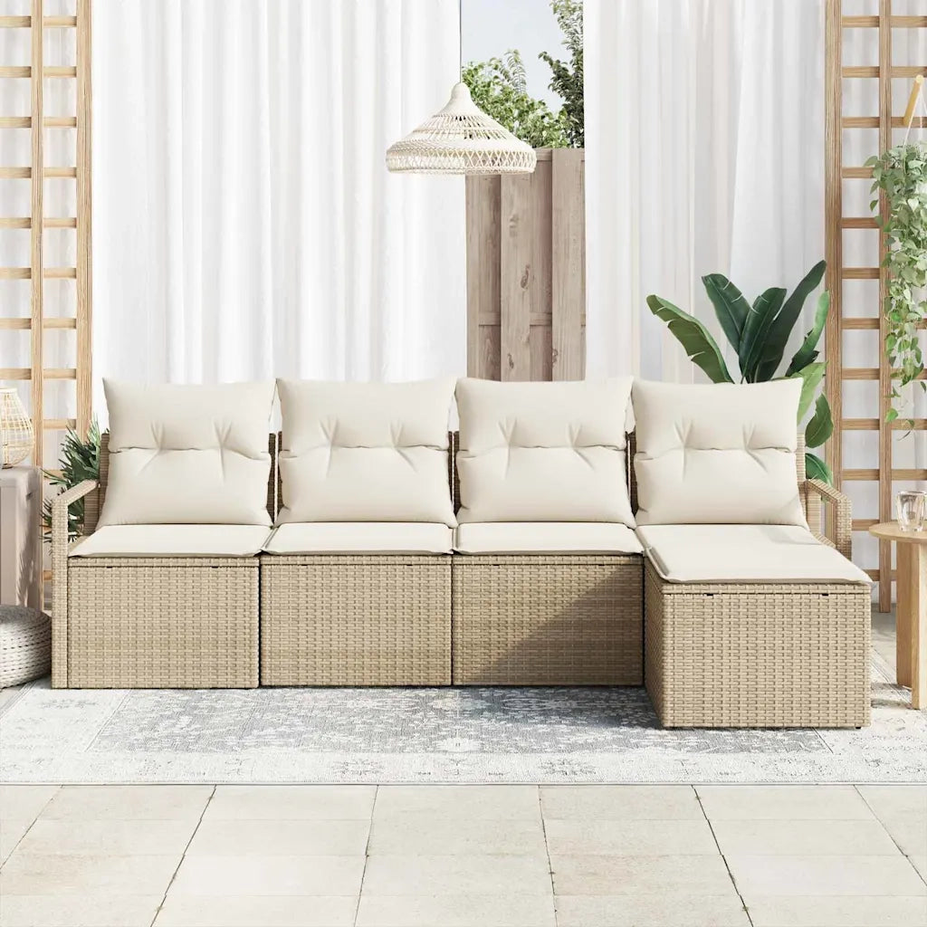 Set di divani con cuscino 5 pcs Beige e Crema polyrattan