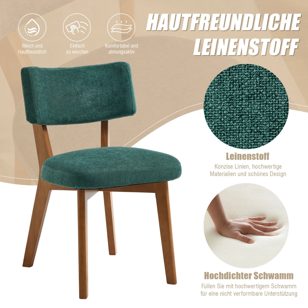 Sedie da sala da pranzo imbottite coppia con schienale ergonomico e gambe in legno massello, tessuto verde
