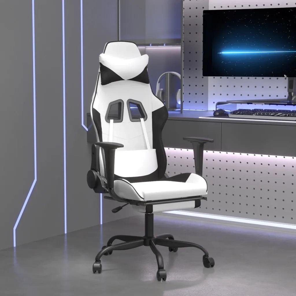 Sedia da Gaming | Sedia da e-sports con Poggiapiedi Bianco e Nero in Similpelle