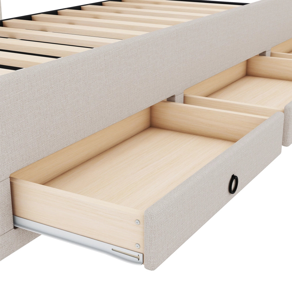 Letto singolo 90x200 cm con letto estraibile 90x190 cm e 3 cassetti beige