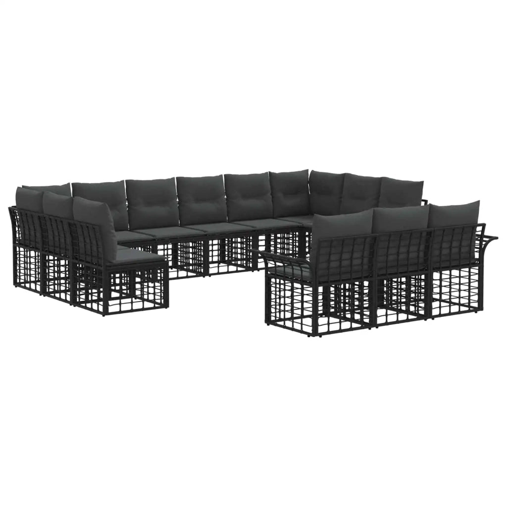 Set di divani da esterno 13 pz Nero e Grigio scuro Poliestere 3437789