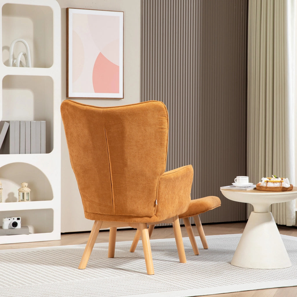 Poltrona Relax con Poggiapiedi e Gambe in Legno ¨C Minimal ¨C Tessuto Cord Marrone