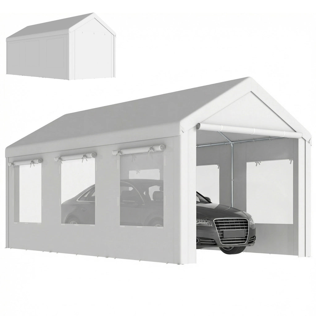 Tenda da Giardino per Auto 3x6m Protezione UV30+ ¨C zephmum ¨C Bianco 6 Finestre Rete Zanzariera