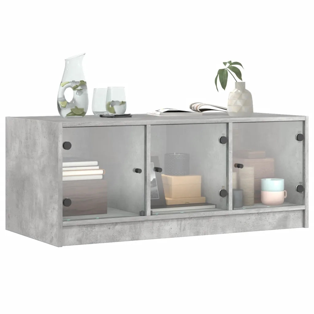 Tavolino Salotto con Ante in Vetro Grigio Cemento 102x50x42 cm 836416