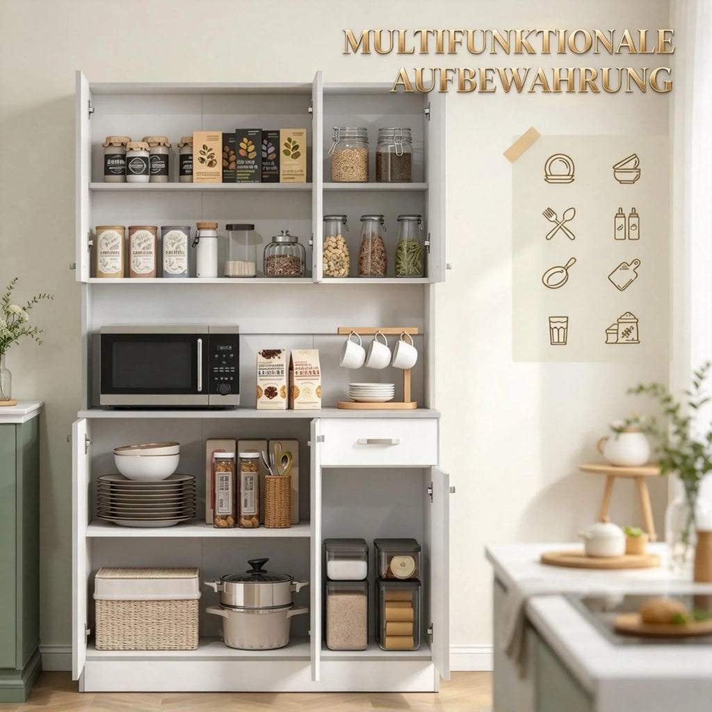 Credenza da cucina design moderno, 6 ante, 1 cassetto, ampio piano di lavoro