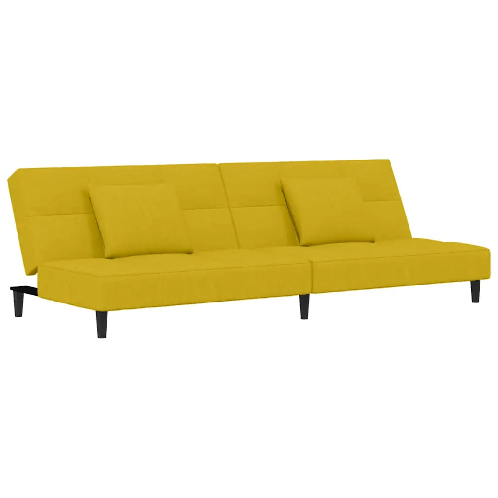 Divano Letto a 2 Posti con 2 Cuscini Giallo in Velluto 375813