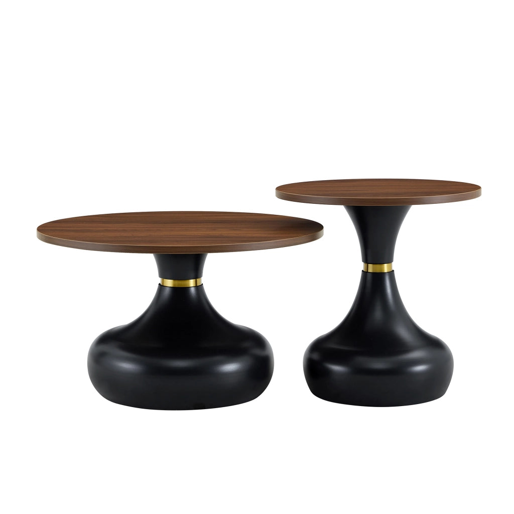 TAVOLINI DA CAFFÈ Set da 2 pezzi Ø70/50 cm Noce e Nero