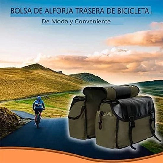 Tas per Portapacchi con Grande Capacità - Impermeabile - Nero - Striscia Riflettente - Doppio Portapacchi - Per Portapacchi - Adatto a tutte le Biciclette - Canva - Stabile - Sicura Fissazione - Ideale per uso quotidiano.