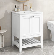 Mobile bagno a pavimento con lavabo in ceramica; bianco; legno massello e MDF