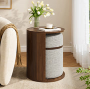 TAVOLO Laterale Rotondo con Sgabello Integrato 38x38x47,5 cm MDF Noce