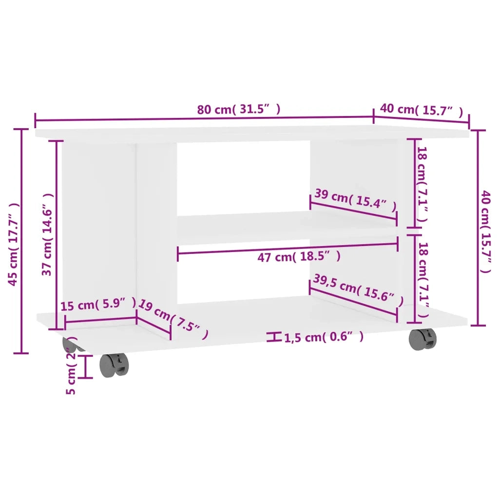 Mobile TV con Ruote-Credenza TV-Console TV Bianco 80x40x45 cm in Legno Multistrato