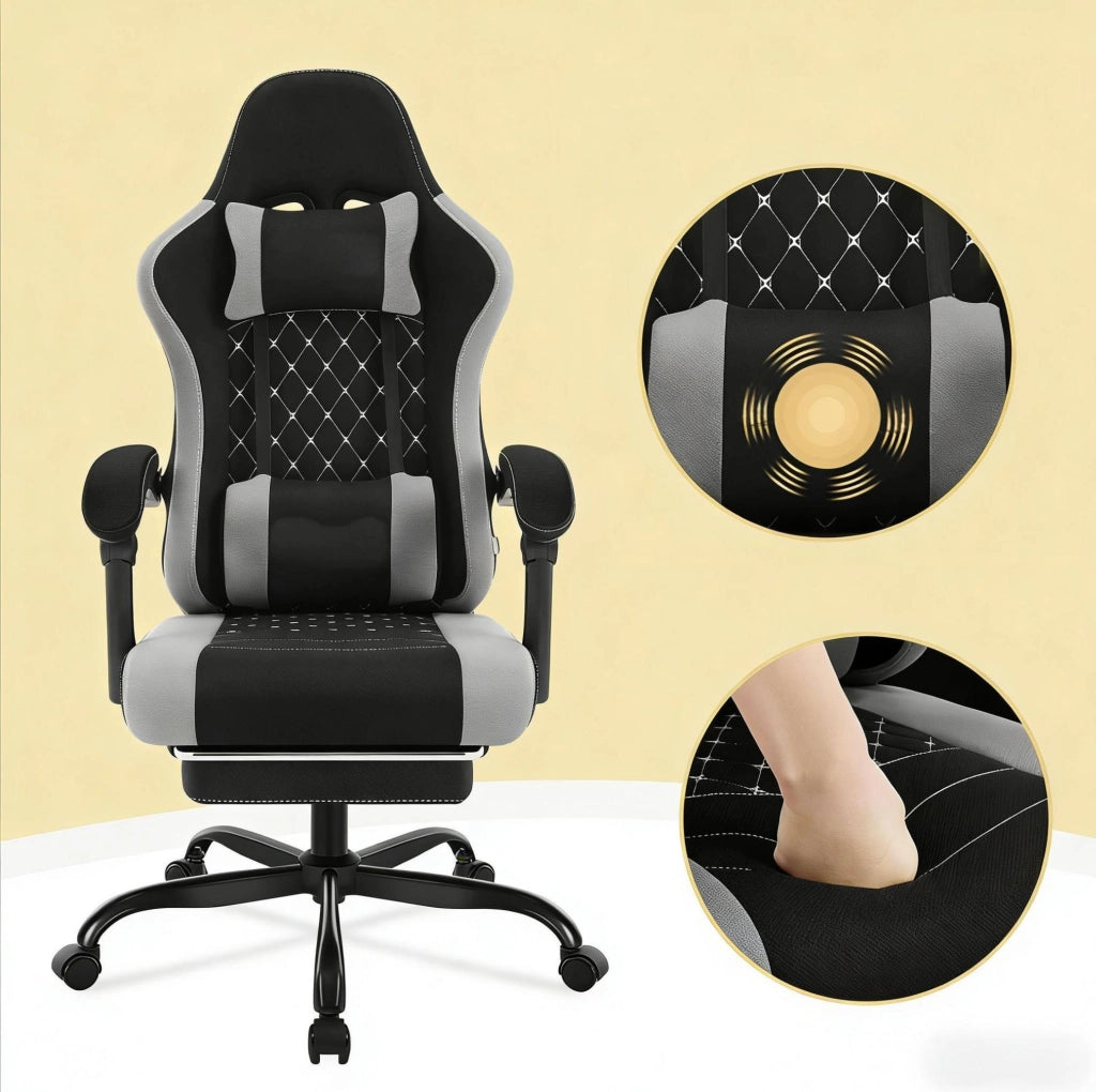 Sedia gaming ergonomica con massaggio USB e poggiapiedi