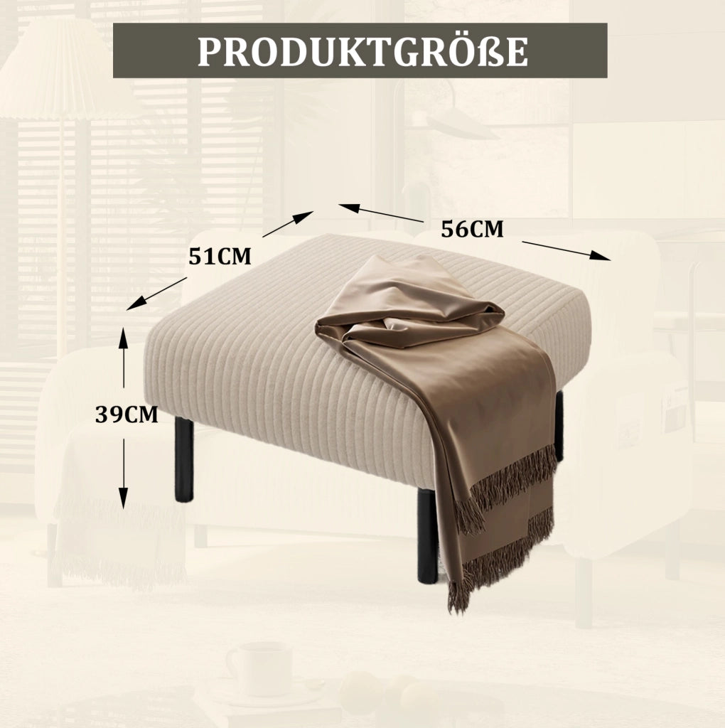 Pouf in velluto a coste con struttura metallica – 56x51x39 cm – versatile come poggiapiedi, seduta o tavolino