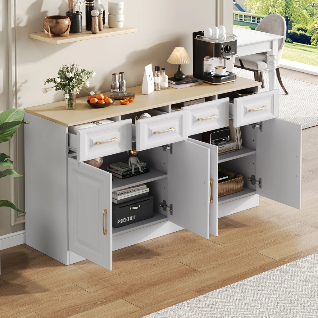 Credenza Buffet ¨C MINIMAL ¨C Bianco, Legno, 4 Cassetti, 4 Ante, 140 cm