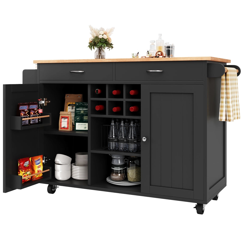 Isola cucina con ruote 102×45×92 cm, mobile multifunzione in MDF effetto legno, nero