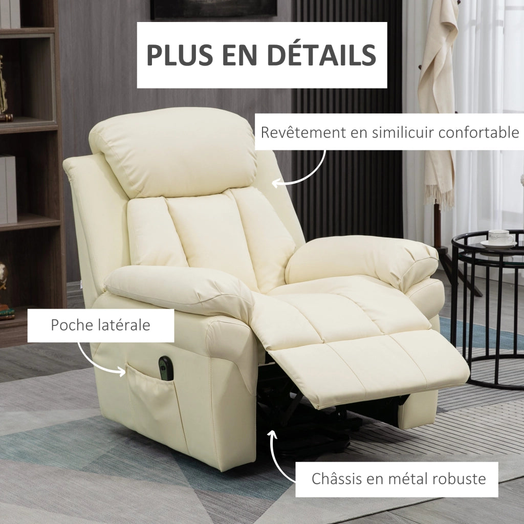 Poltrona Relax Elettrica Alzapersona ¨C Xylo ¨C Reclinabile con Poggiapiedi Similpelle Crema