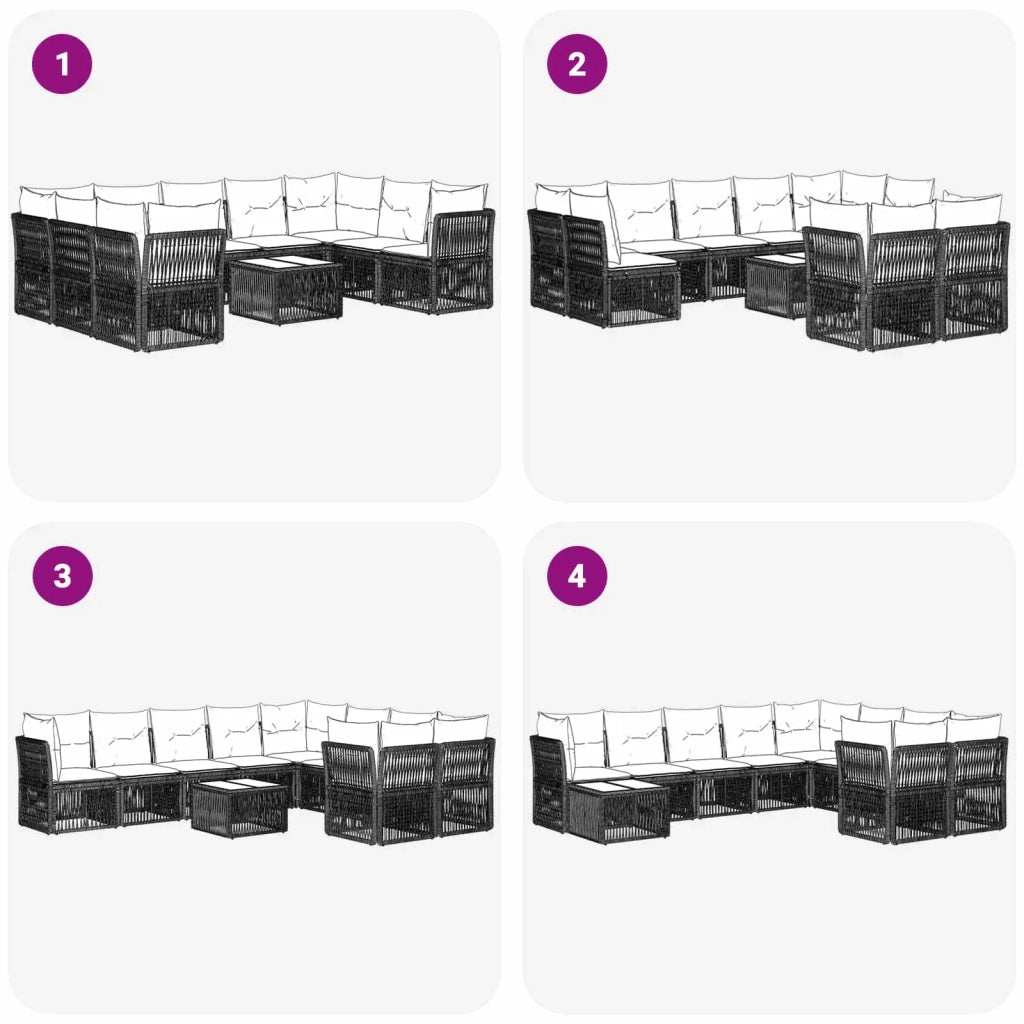 Set Divano da Giardino 10 pz Nero polyrattan 3434341