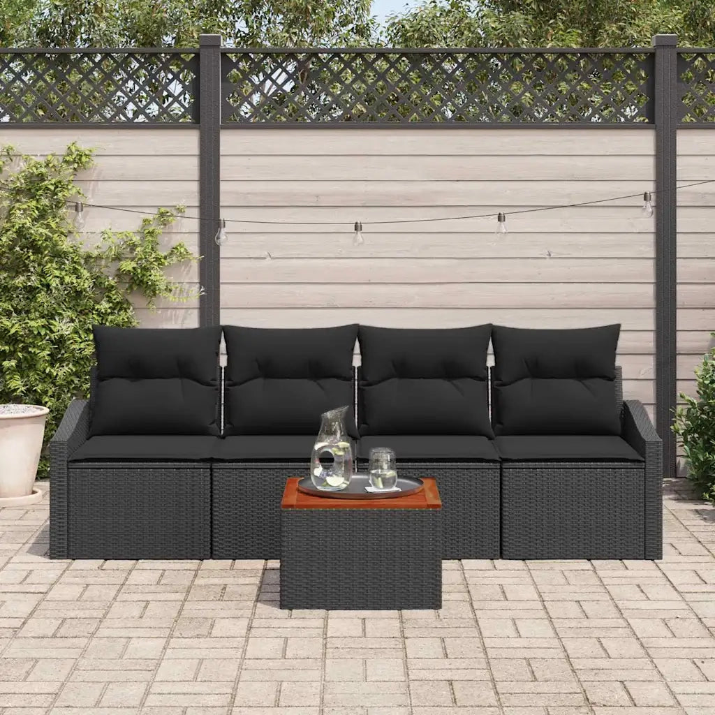 Set Divano da Giardino con cuscino 5 pcs Nero polyrattan