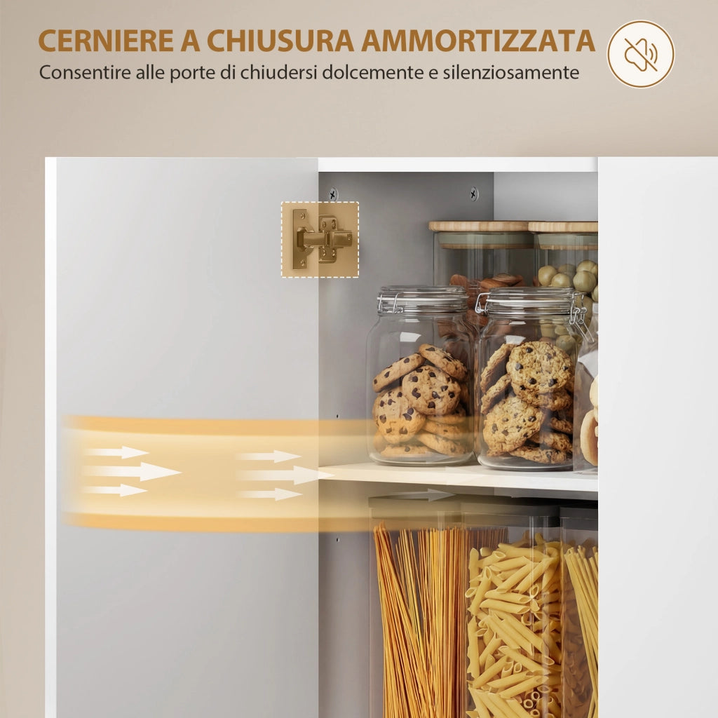 Mobile Dispensa Cucina 180cm Bianco Lucido, Credenza Alta Moderna con Ante Soft-Close e Ripiani Regolabili, Pratico Armadio per Casa