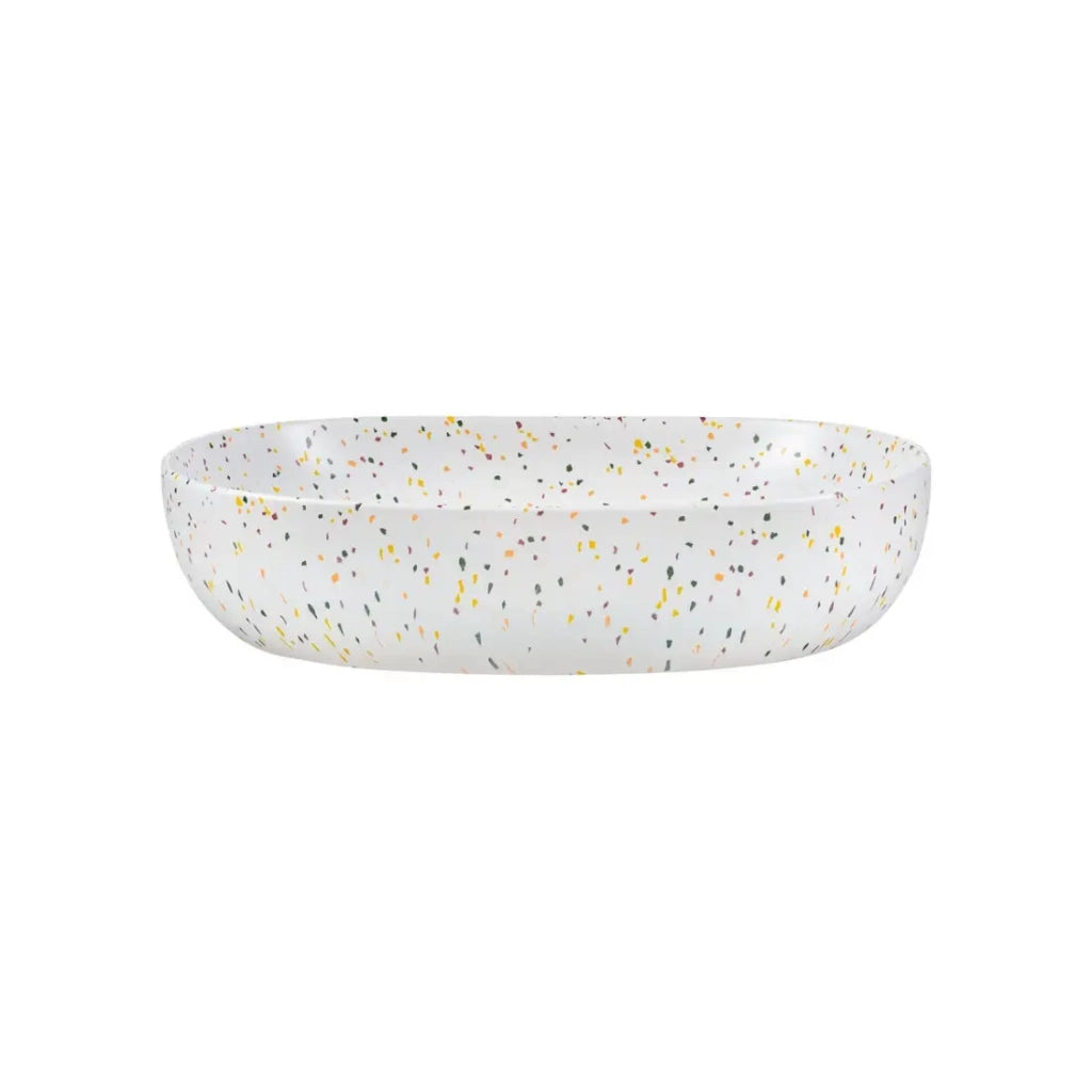 Lavabo ovale da appoggio 60x41,5 cm bianco maculato multicolore con piletta clic clac