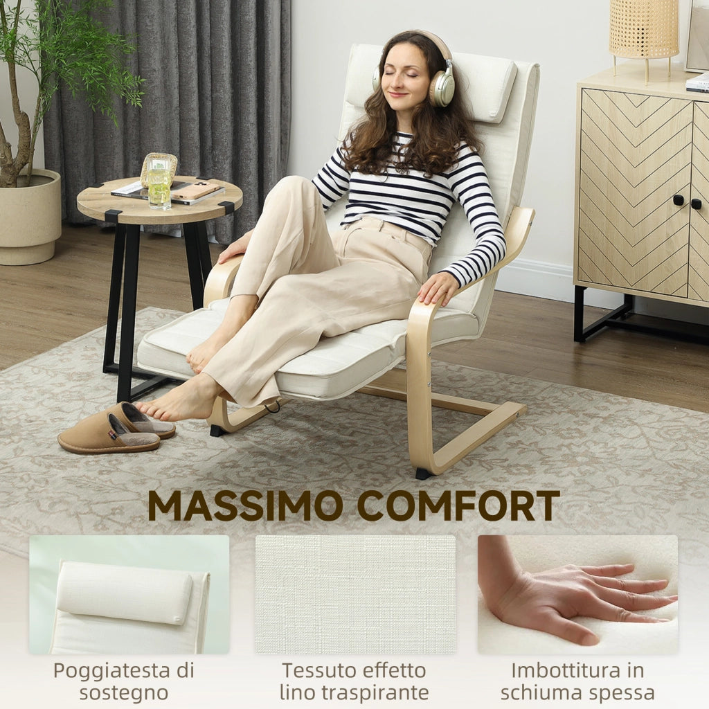 Poltrona Relax Massaggiante Riscaldante ¨C Xylo ¨C Tessuto Crema con Poggiapiedi Regolabile 67x95x101 cm