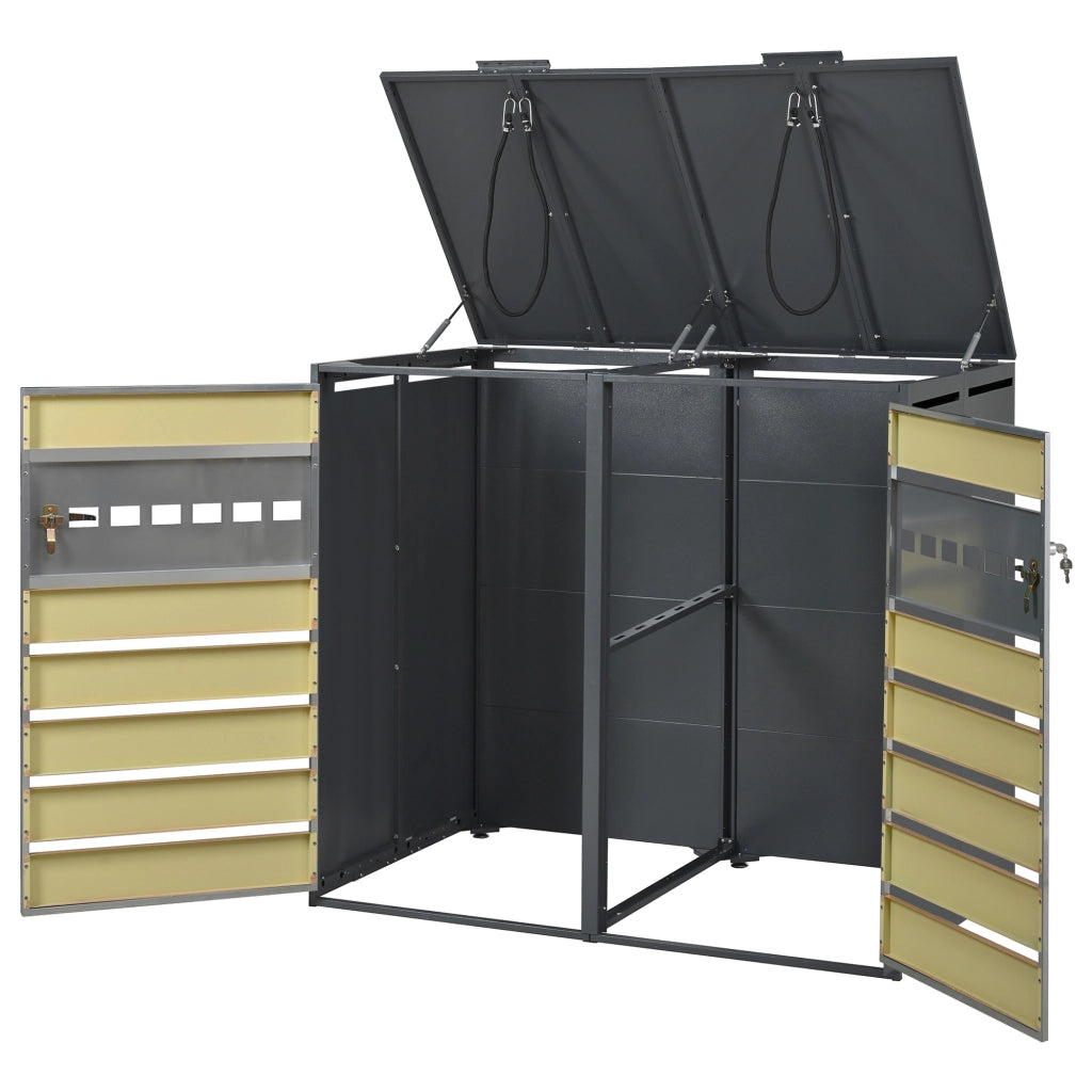 Box portabidoni a 2 scomparti con coperchi idraulici in acciaio zincato grigio effetto legno 132 × 80 × 118.5 cm