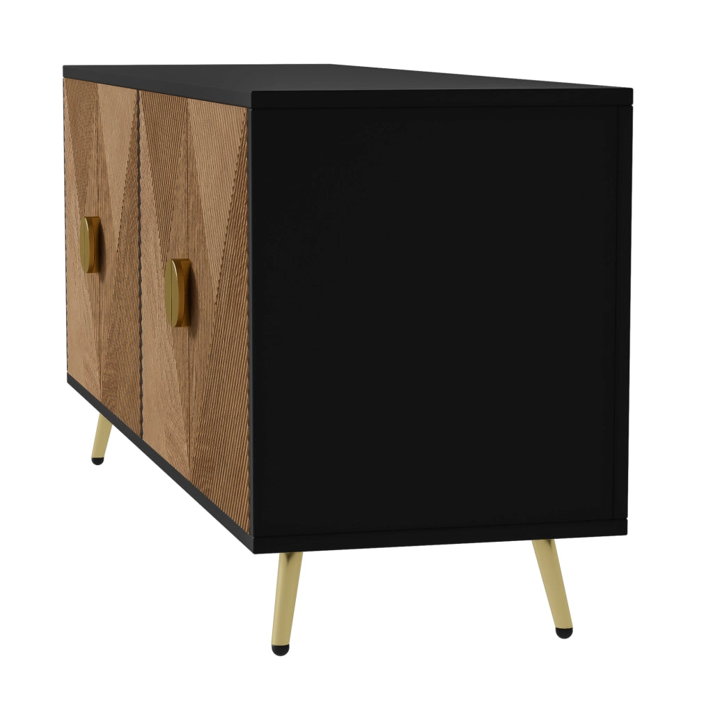 Sideboard 160 cm in MDF e PB con 4 porte, maniglie dorate spazzolate e gambe lucide oro