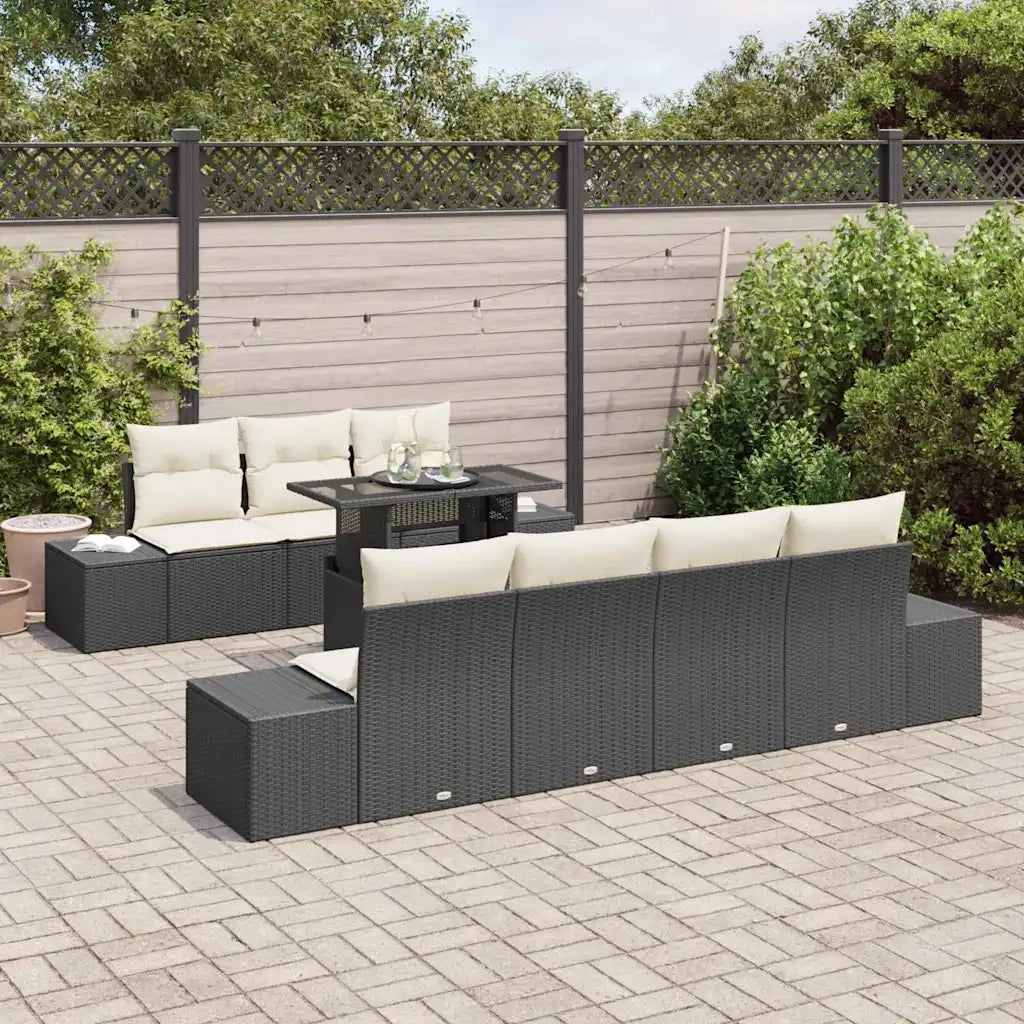 Set di divani con cuscino 8 pcs Nero e Crema polyrattan