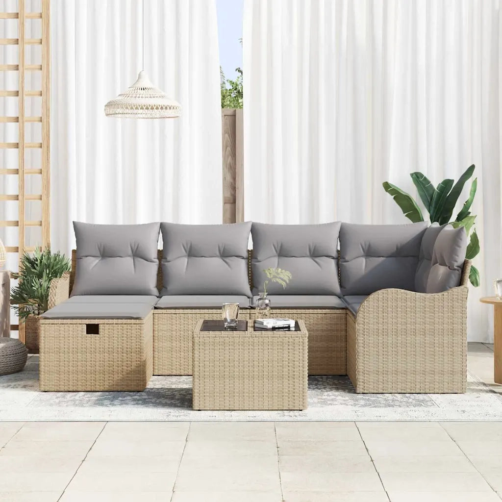 Set Divano da Giardino con cuscino 7 pcs Beige Poly Rattan