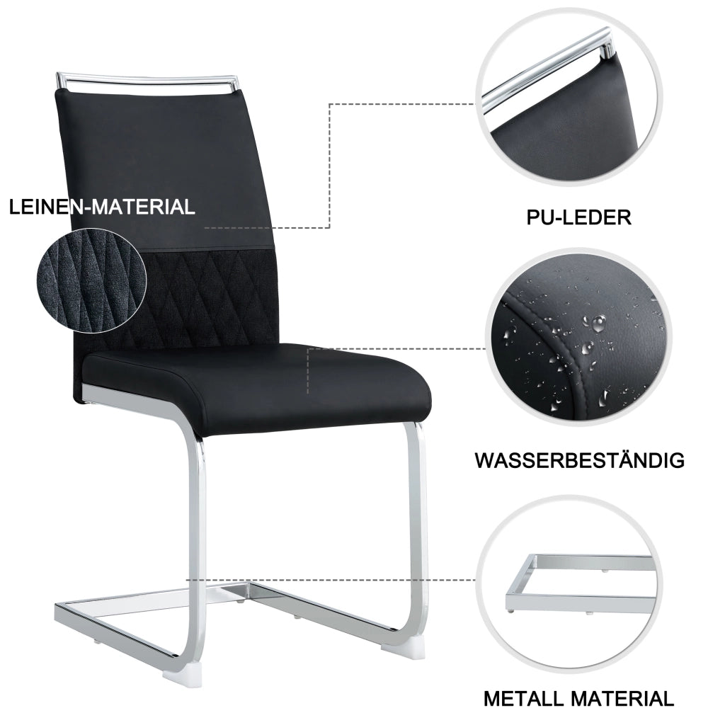 Sedie da pranzo set di 4 ergonomiche con schienale in similpelle PU e lino nere imbottite con gambe in metallo