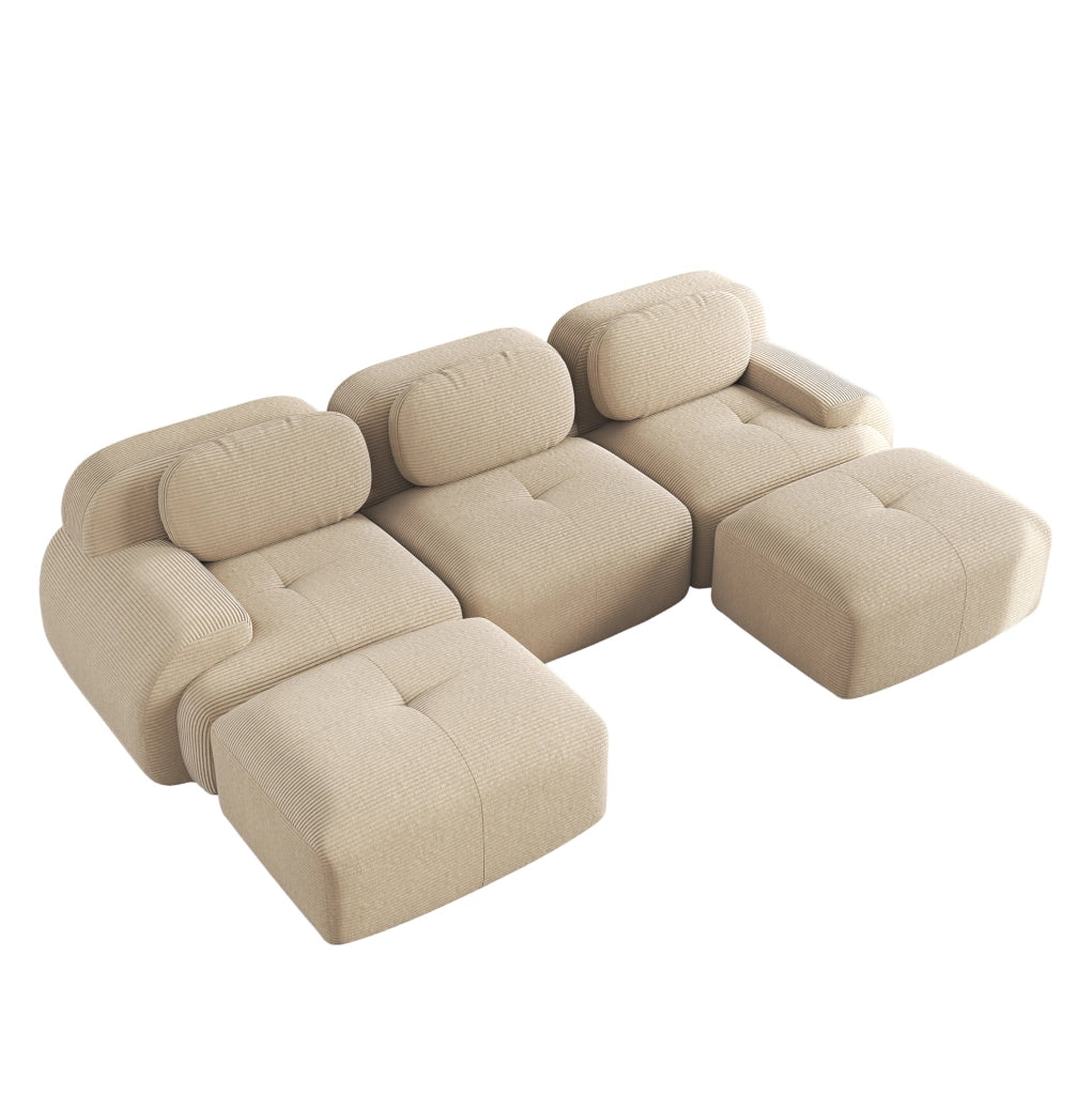 Divano angolare modulare beige in velluto a coste; senza montaggio; con imbottitura 32D HOMVRA