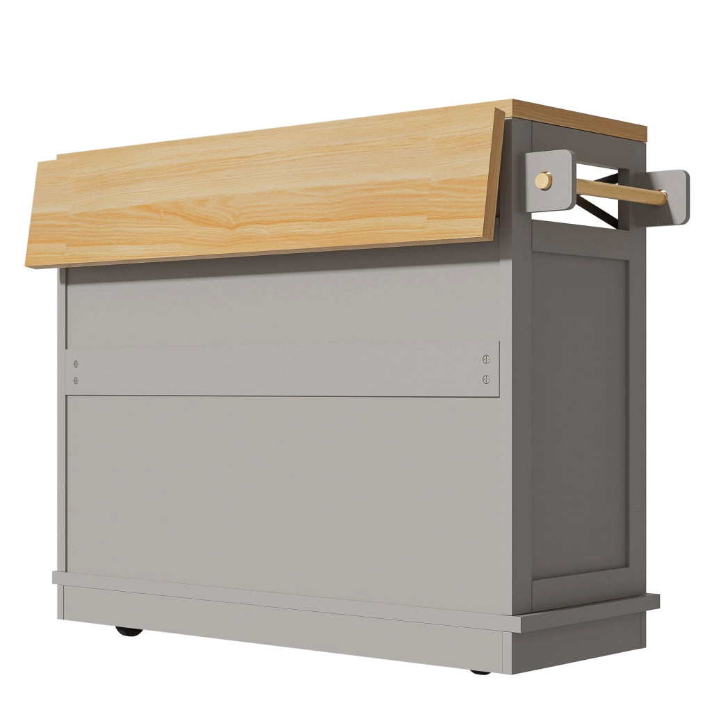 Isola cucina con piano richiudibile 118x43-80x98 cm, carrello multiuso grigio con 3 cassetti e rotelle