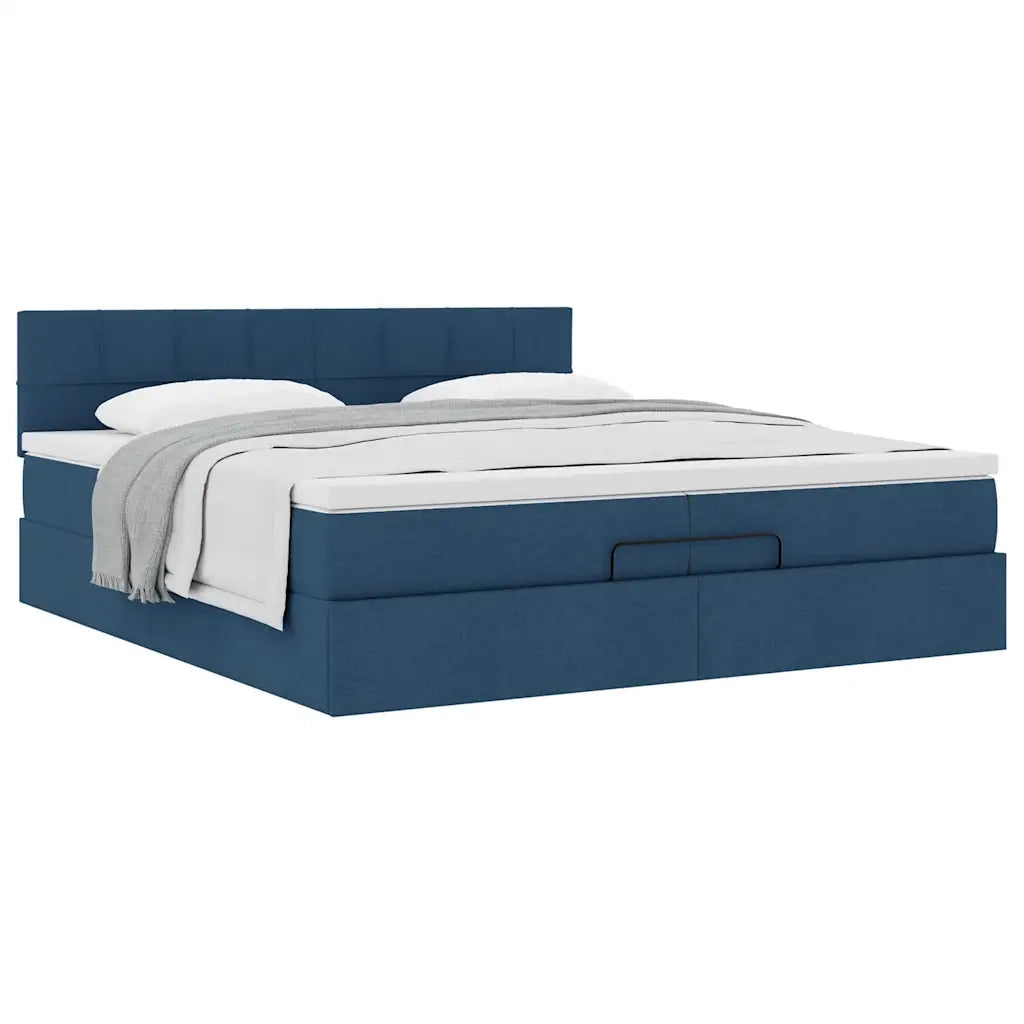 Struttura Letto Pouf con Materasso Blu 200x200 cm in Tessuto