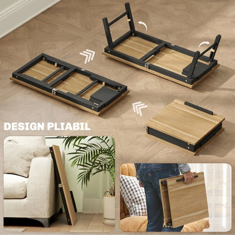 Tavolo da letto pieghevole e inclinabile con cassetto in bambù color rovere 83.5 × 33 × 23.5-34 cm