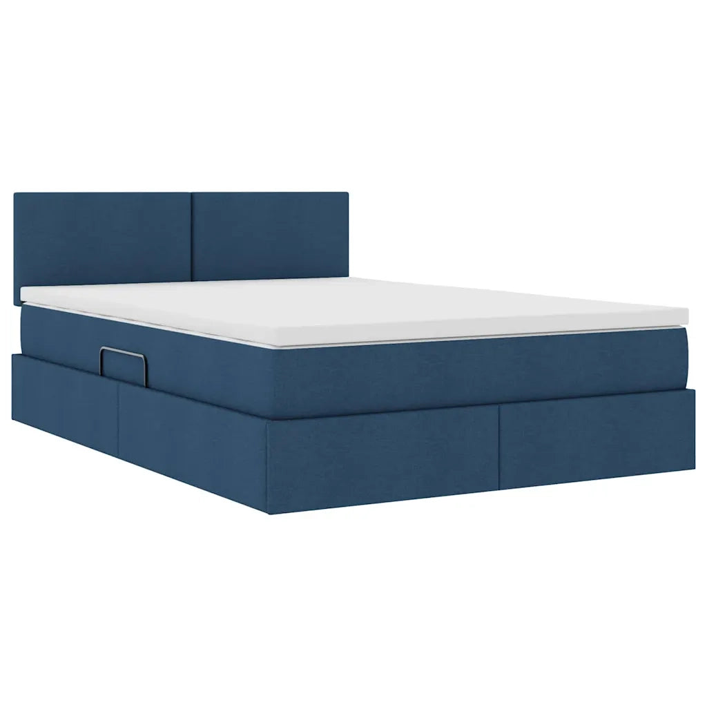 Letto con contenitore e LED con led Blu 140 x 190 cm Tessuto