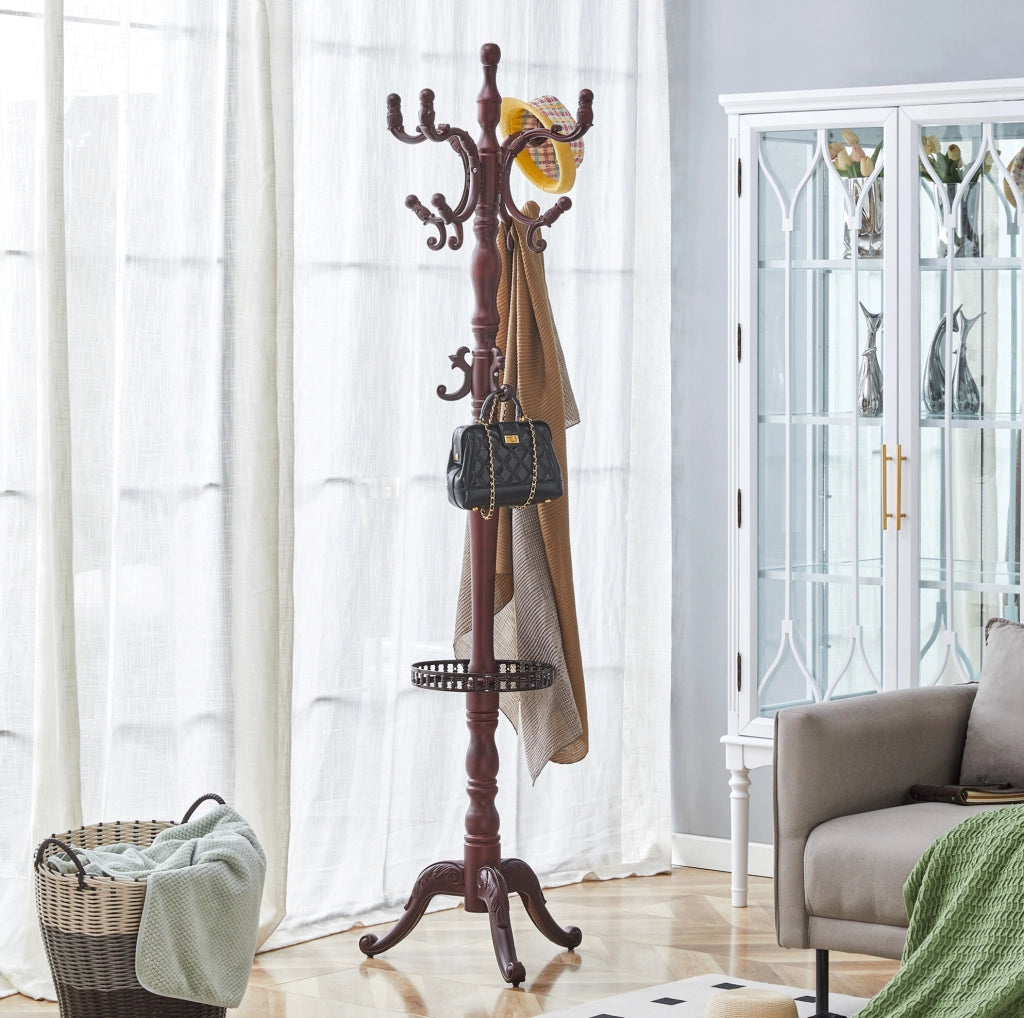 Appendiabiti da terra classico 195 cm in legno massello color noce con base a treppiede