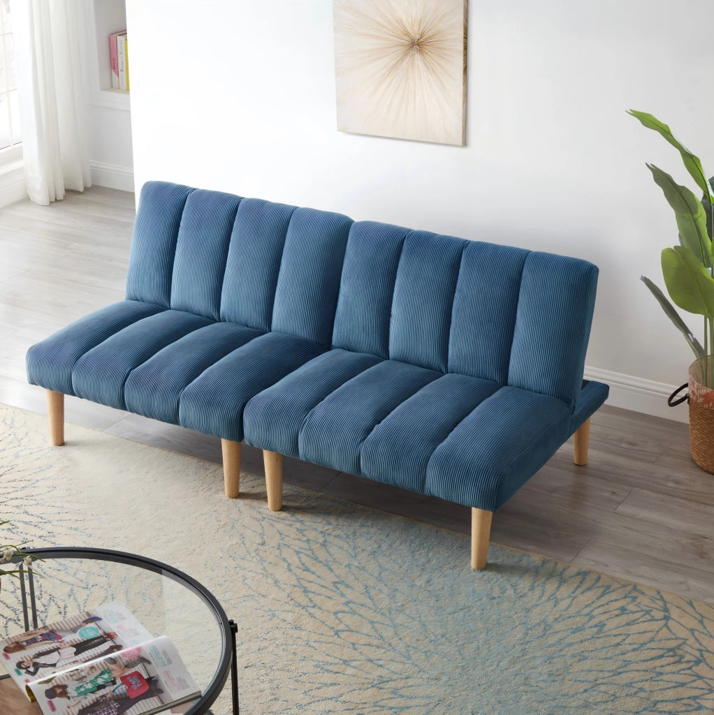 Divano letto 167x82x72 cm blu in velluto a coste - schienale regolabile in 3 posizioni