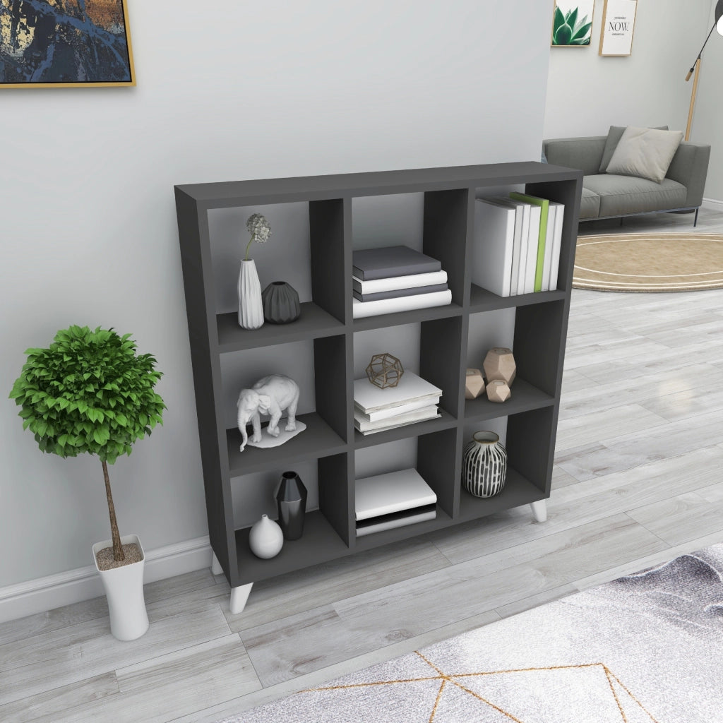 Libreria 'Svedala' Scaffale da Terra con 9 Scomparti Aperti a Forma di Cubo Mobile Espositore - Antracite [en.casa]