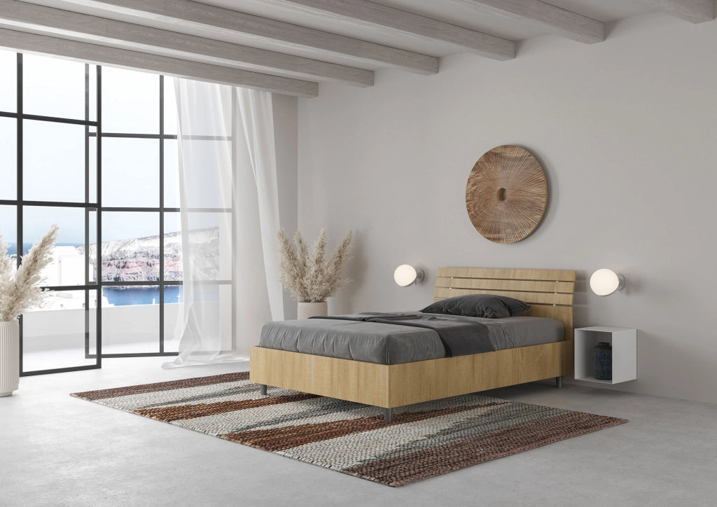 BS COM Letto una piazza e mezza con rete 120x200 testata inclinata con doghe quercia