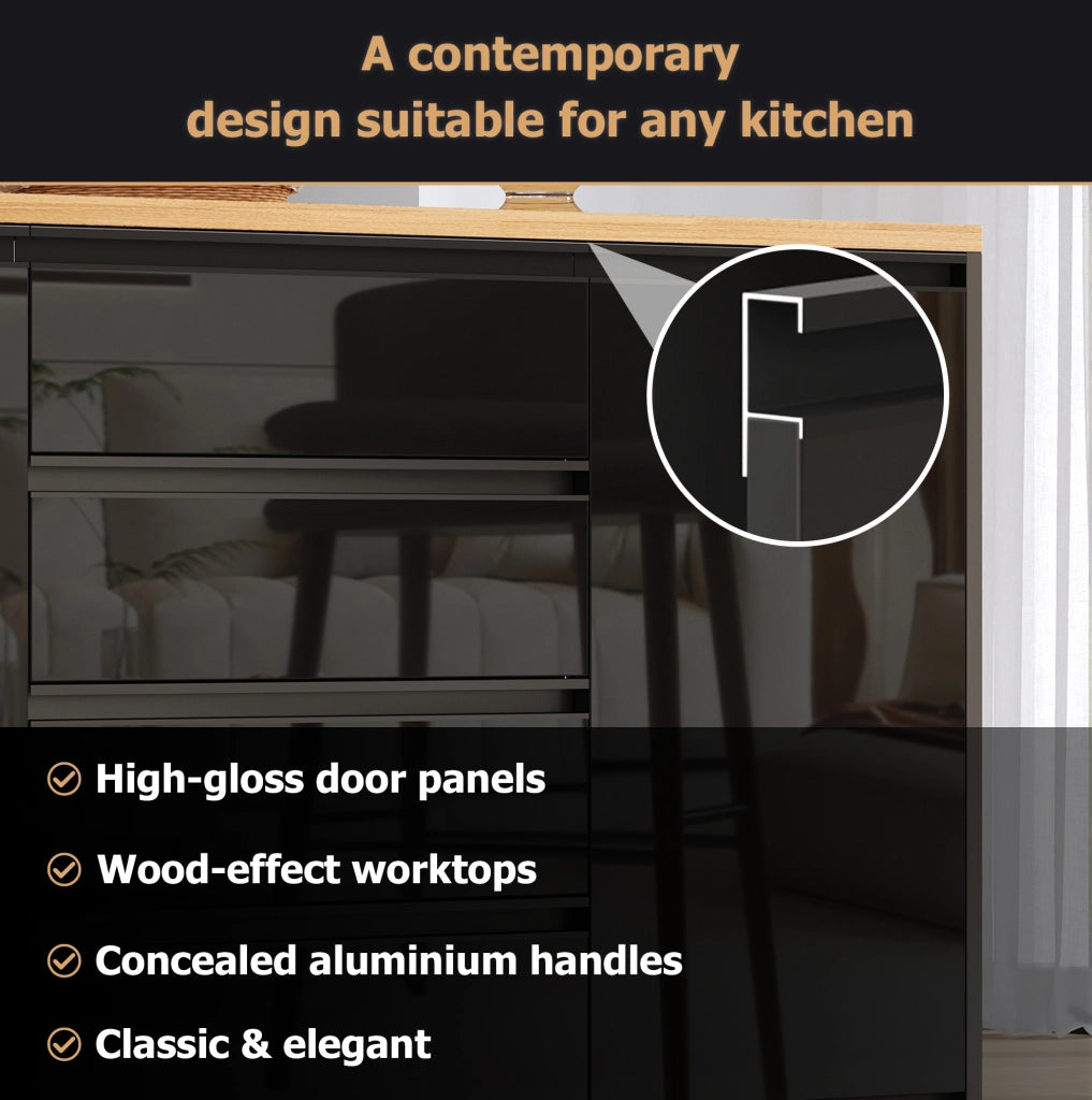 Isola cucina con piano estraibile 140x80x90 cm; 4 cassetti; 2 ante; MDF; nero