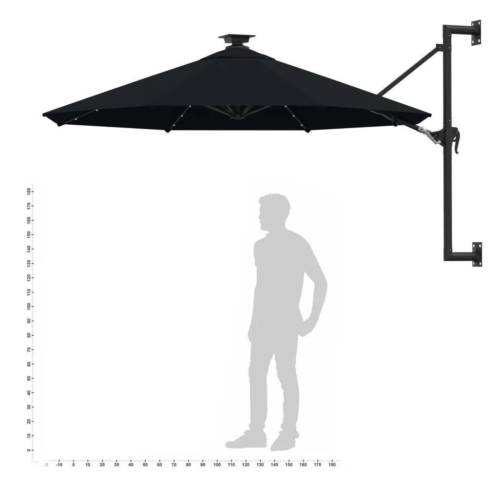Ombrellone da Giardino-Ombrello da Balcone a Parete con LED 300 cm Nero