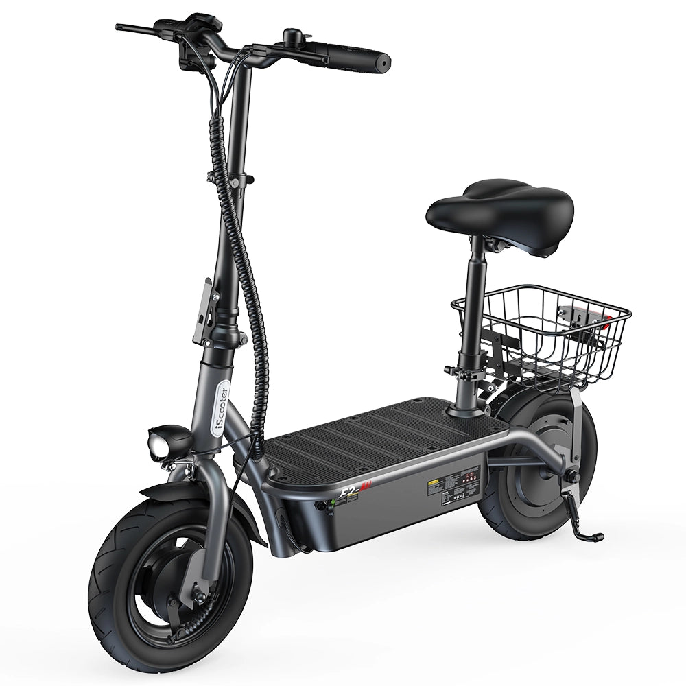 Monopattino elettrico con sella F2  batteria 36V 7.8Ah pneumatici 10 pollici ad aria freni a tamburo anteriori posteriori cesto e sella regolabile