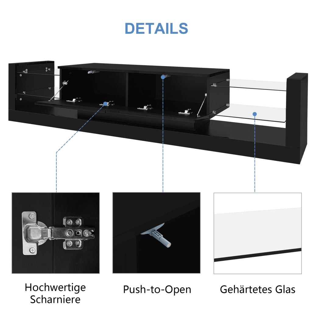 Mobile TV lucido con LED e frontale in vetro, 181 cm