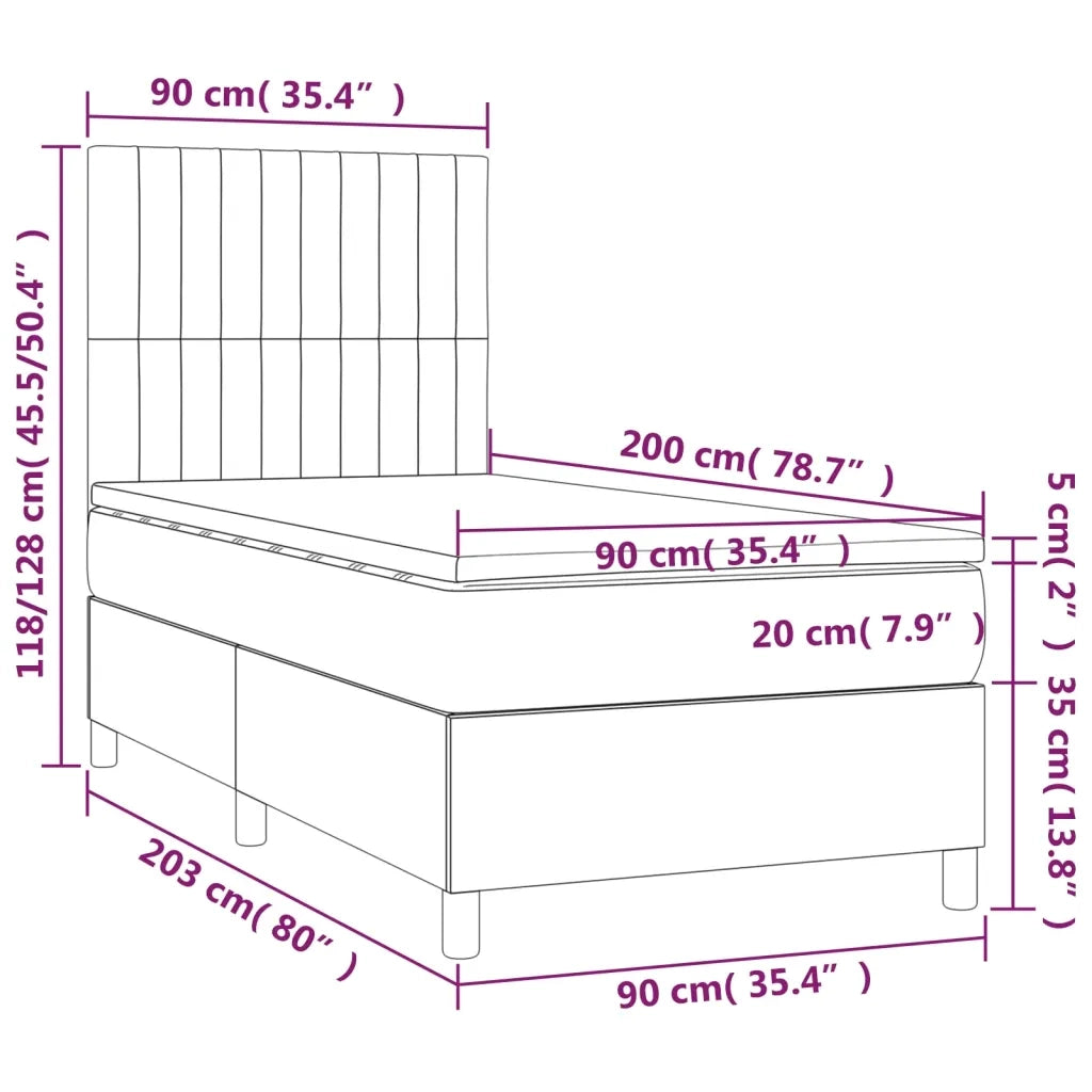 Letto singolo | Letto per adulti | Letto a Molle con Materasso e LED Nero 90x200 cm in Velluto