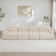 Divano modulare angolare a 4 posti in pile granulato beige e bianco