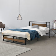 Struttura Letto Francese Villach in Acciaio 140 x 200 cm - Nero/Effetto Noce [en.casa]
