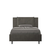 BS COM Letto singolo con rete imbottito 100x210 microfibra grigio
